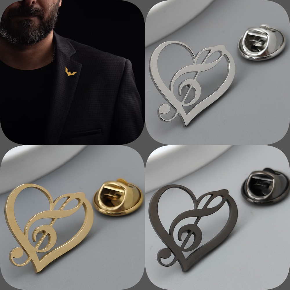 Men'S Accessories Gift Set Branded - Love music symbol gold-plated badge, men's