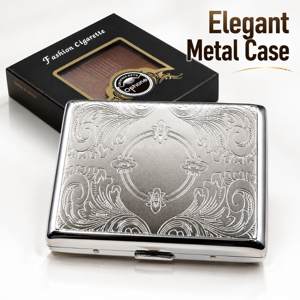Men Accessories Box - Stainless Steel Cigarette Box Embossed Portable